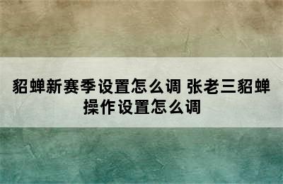 貂蝉新赛季设置怎么调 张老三貂蝉操作设置怎么调